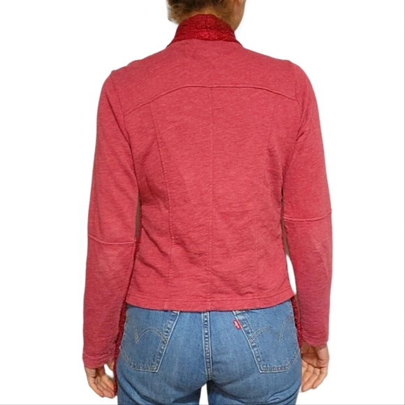 Lucky Lotus Lucky Brand Open Knit Cardigan Size Medium Reddish Pink - Picture 3 of 5